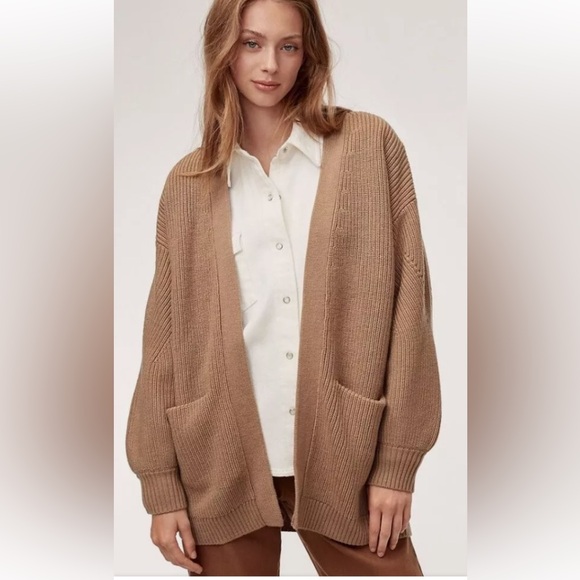 Aritzia Sweaters - Wilfred Free Beige 100% Merino Wool Ribbed Knit Unwind Cardigan
